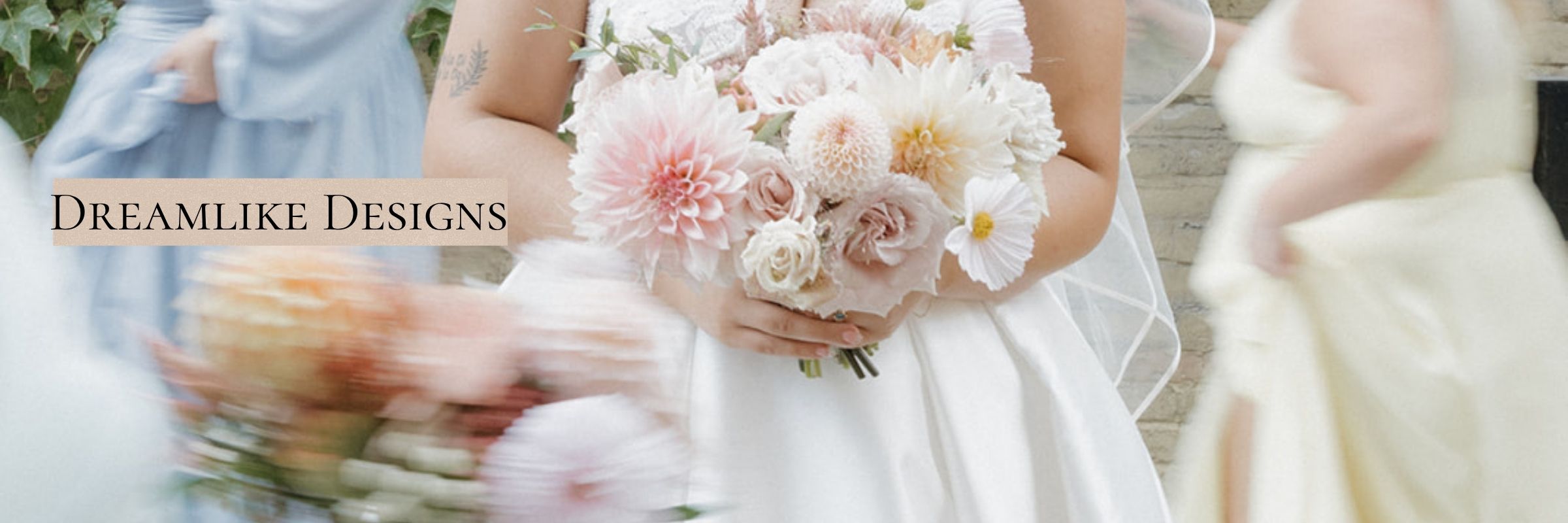 Dreamlike, ethereal wedding bouquet with a soft swirling effect